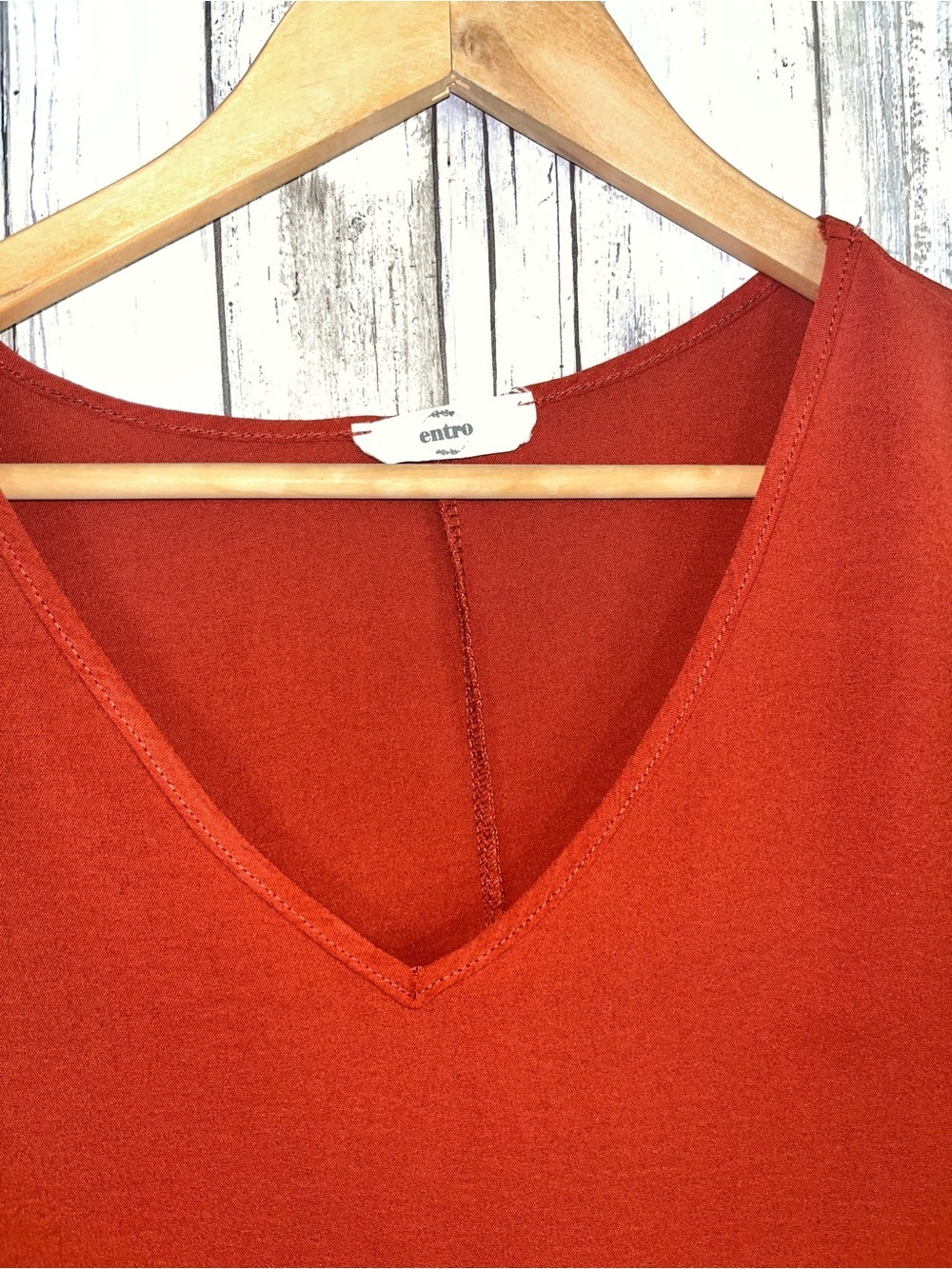 Entro Rust Orange Blouse L Oversized Flowy V Neck Short Sleeve Boho Top - Picture 2 of 4
